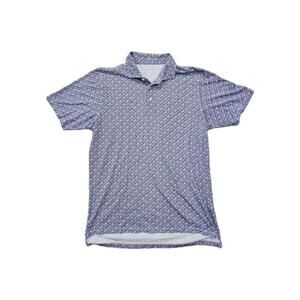 B. Draddy Men Shirt Medium Blue Print Golf Polo Pima Cotton Short Sleeve